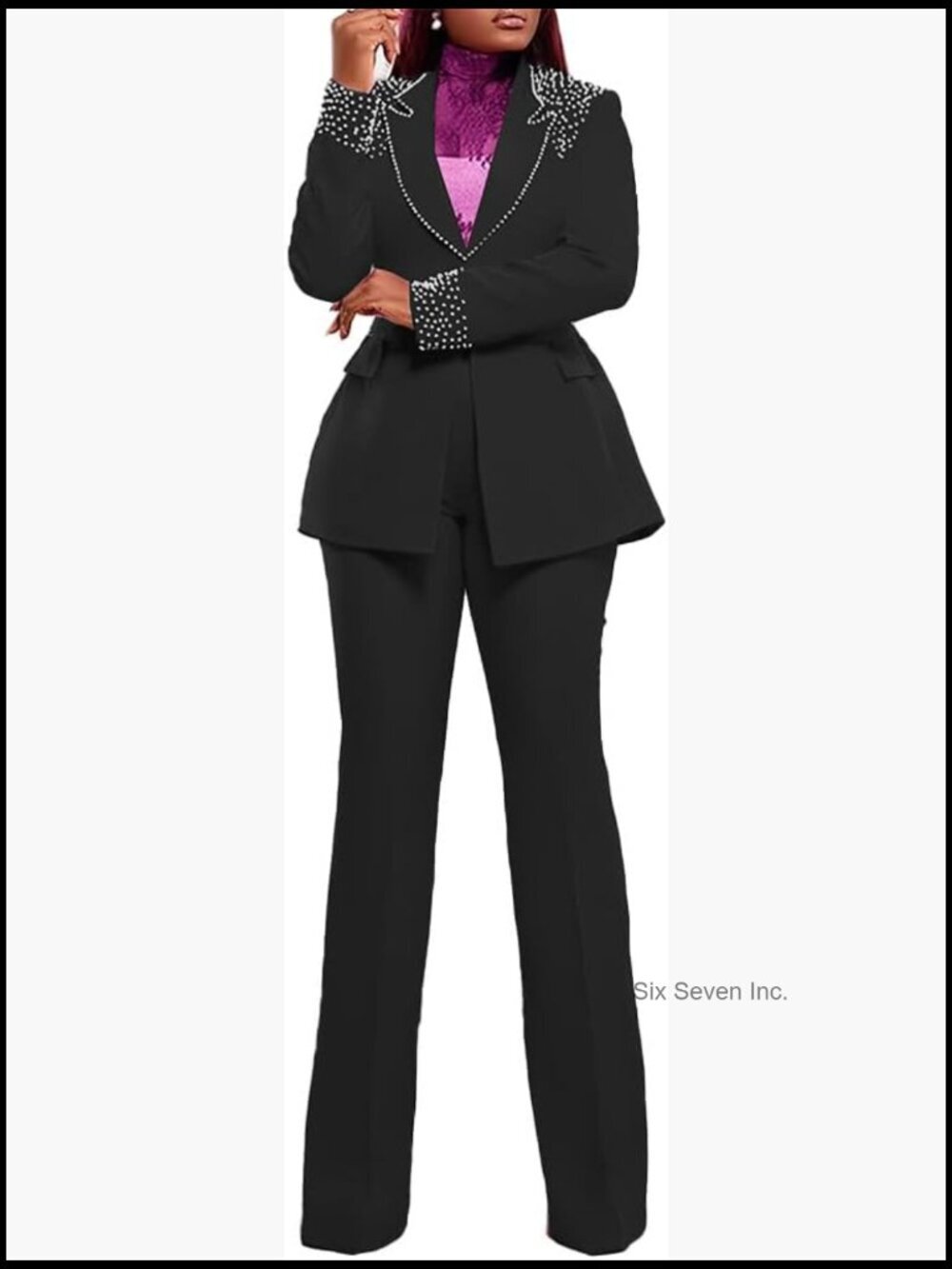Pearl Blazer & Wide Leg Pants Suit Set Business Casual Work Outfits 2 Piece